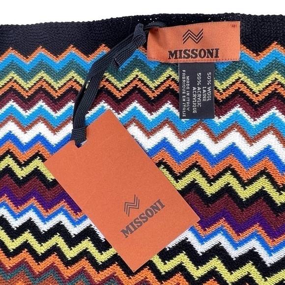 Missoni Scarpia Knit Scarf 18” x 79”Wool Blend Zigzag Multicolor Chevron New NWT - Picture 5 of 9